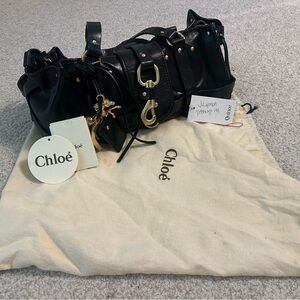 Chloe Black Leather Shoulder Bag with Gold Hardware